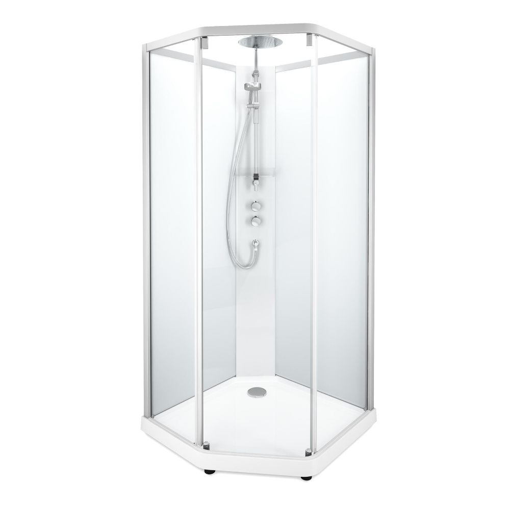 Contura Shower, Showerama Comfort Femkantig Duschkabin, 100x100x215cm, Vit, Glas Transparent